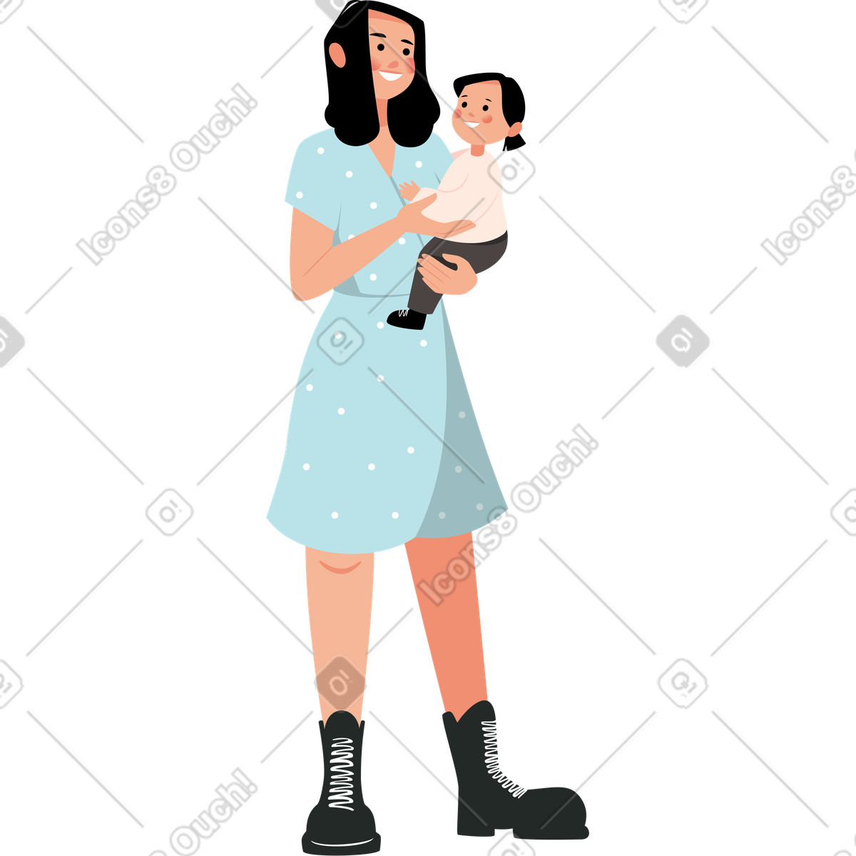 下载 Lagom 风格的 抱着婴儿站着的女孩 插画，支持 PNG、SVG 格式