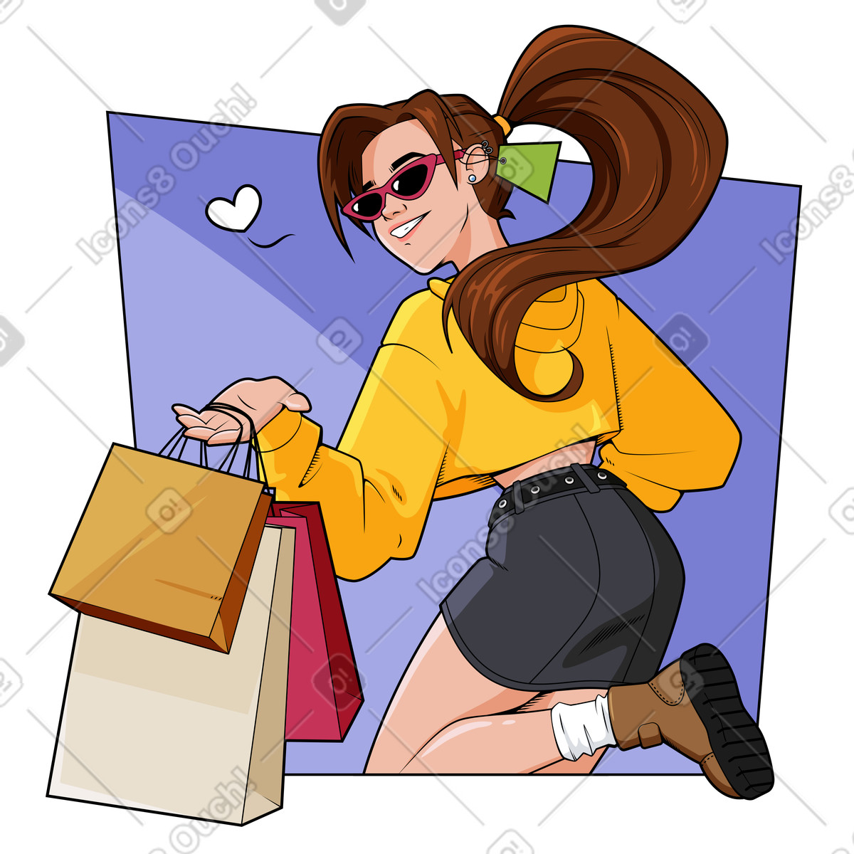 Una ragazza in giro per lo shopping con i pacchetti illustrazione stile Experimental scarica PNG, SVG