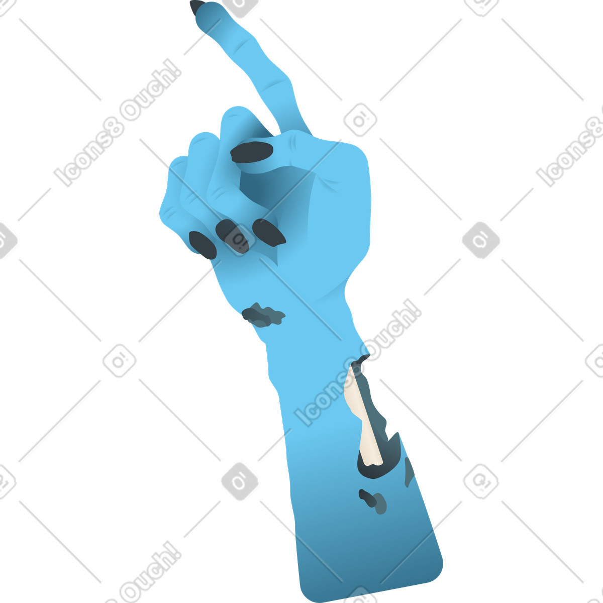 Zombiehand mit erhobenem finger-Illustration im Halloween Party-Stil als Download in PNG, SVG