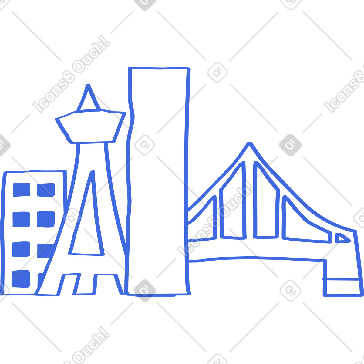 Ilustração de Architecture landmarks forming city silhouette em no estilo Ballpoint Pen para baixar em PNG, SVG