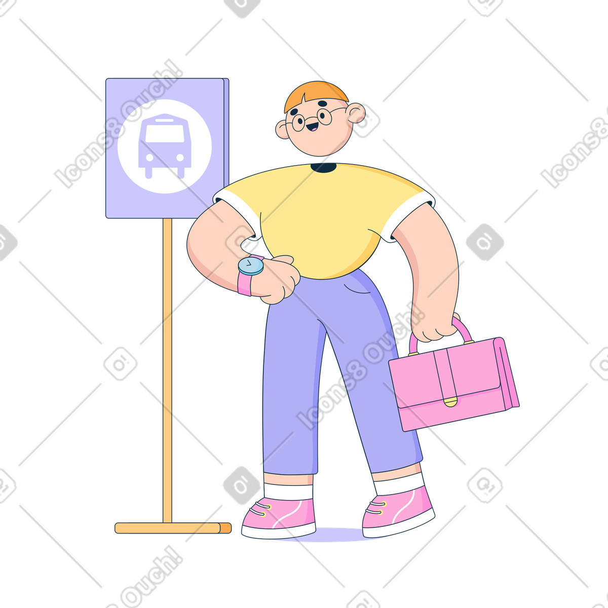 Ilustración Hombre esperando en la parada de autobús estilo Bubble gum a descargar PNG y SVG