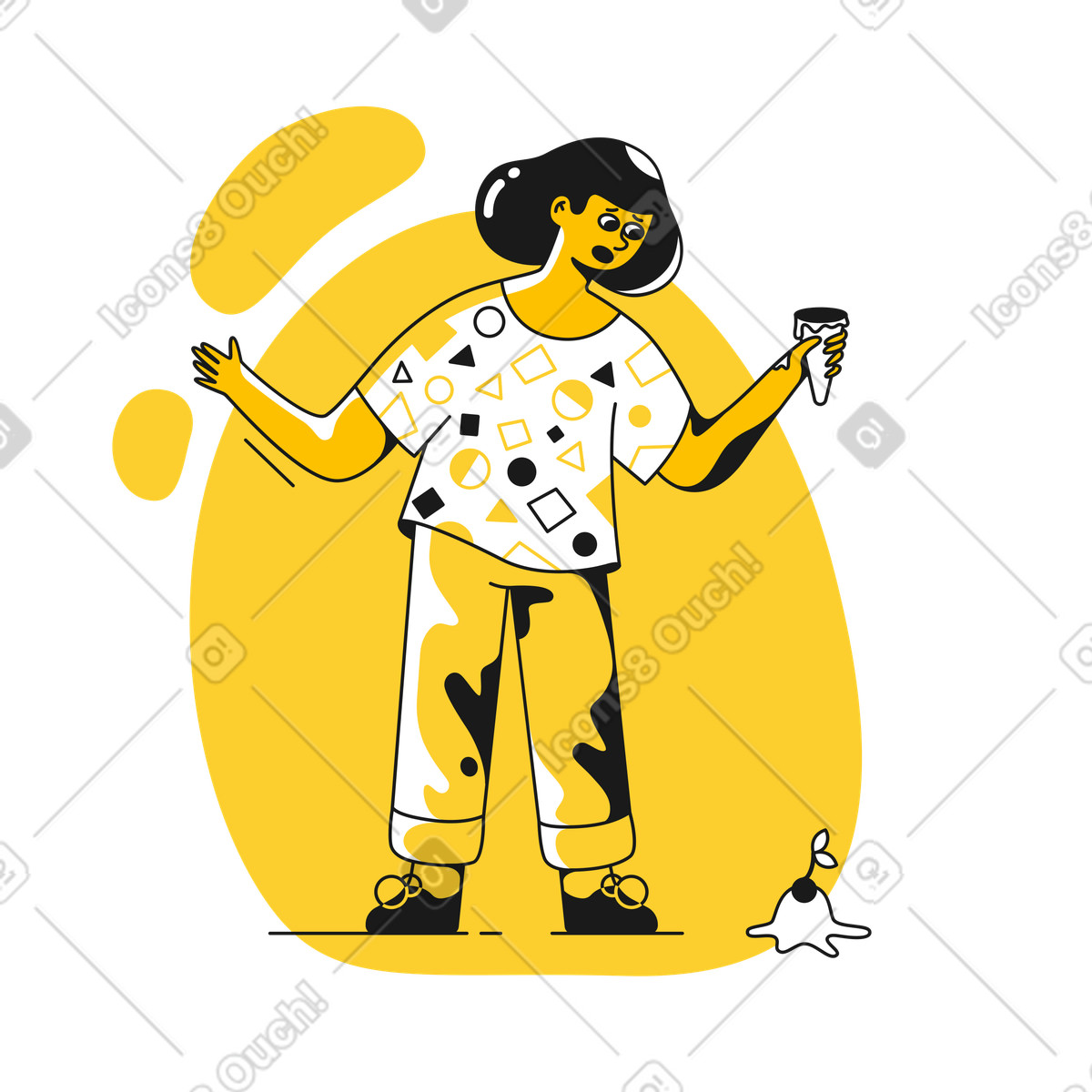 Dropping ice cream, Unexpected problem or fatal error concept illustration in Taxi style download in PNG, SVG