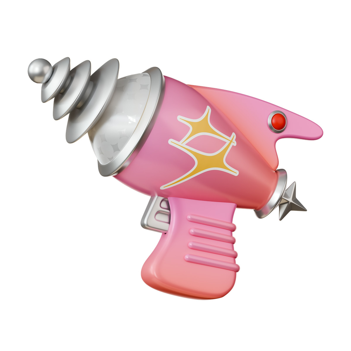Ilustração de Brinquedo raygun, blaster espacial rosa com bico espiral prateado. em no estilo 3D Stickle para baixar em PNG, SVG