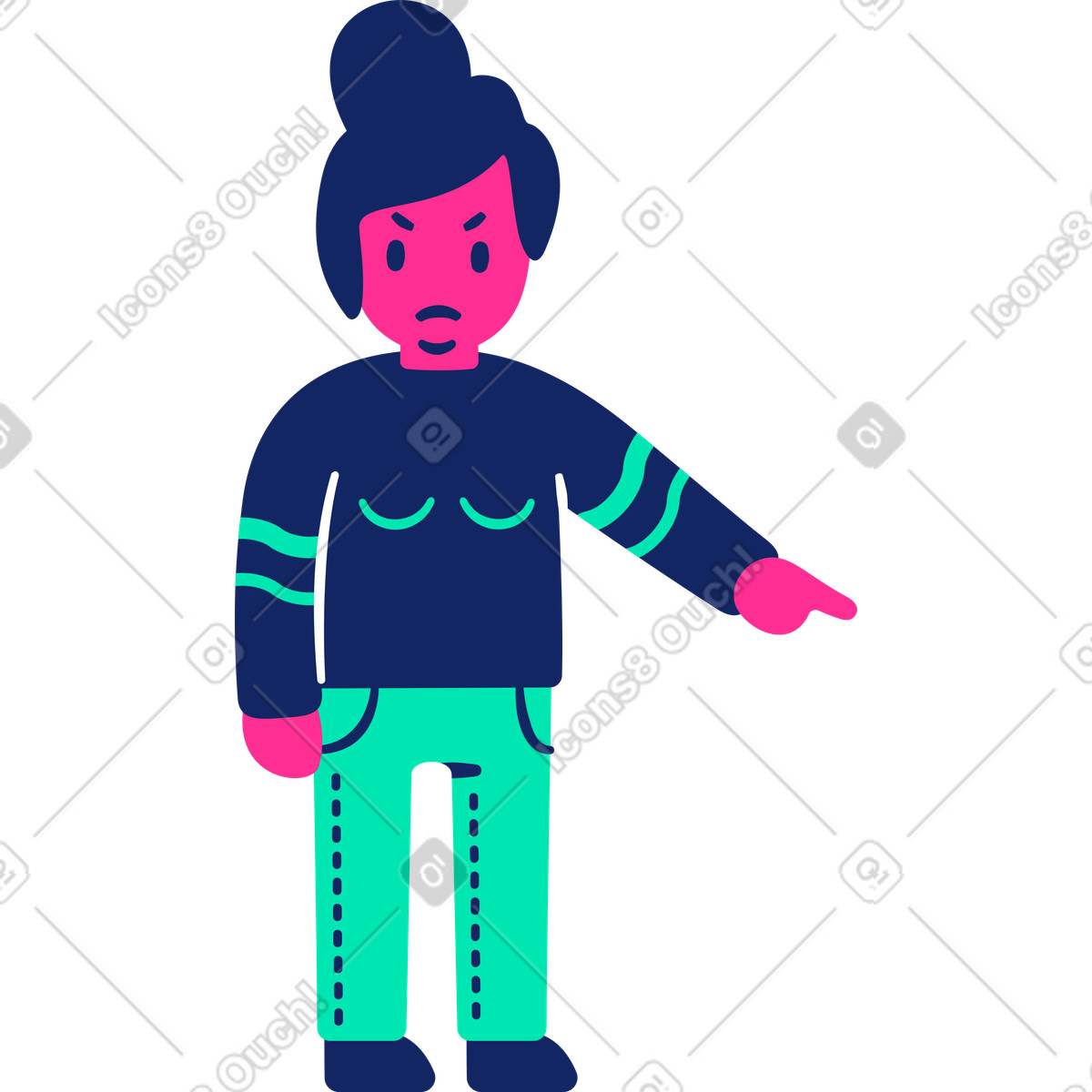 Woman angry pointing illustration showing irritation in an expressive clipart style