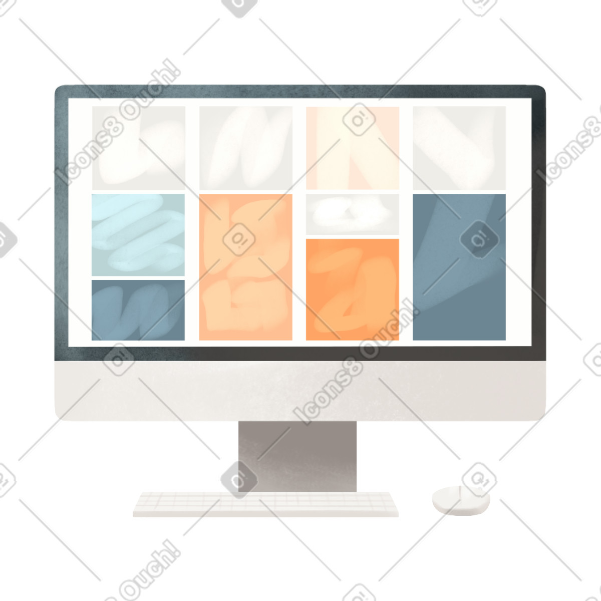 Ilustración Computadora con teclado y mouse en estilo Demure a descargar en PNG SVG