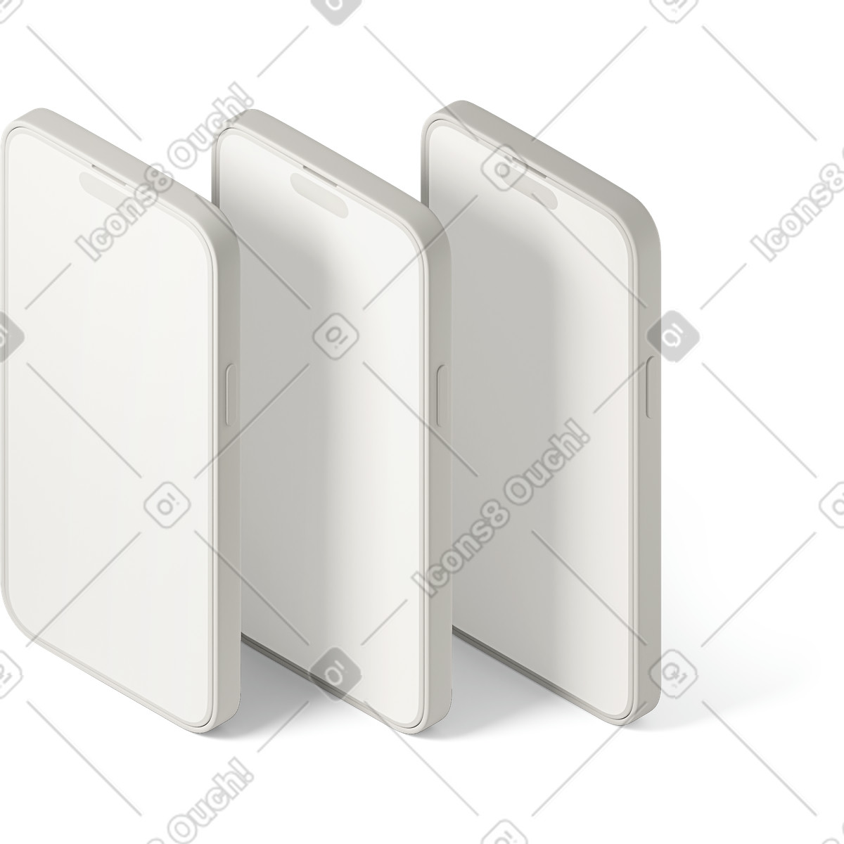 3D Casual life 스타일의 Isometric view of three smartphones mockup 일러스트레이션 PNG, SVG 다운로드