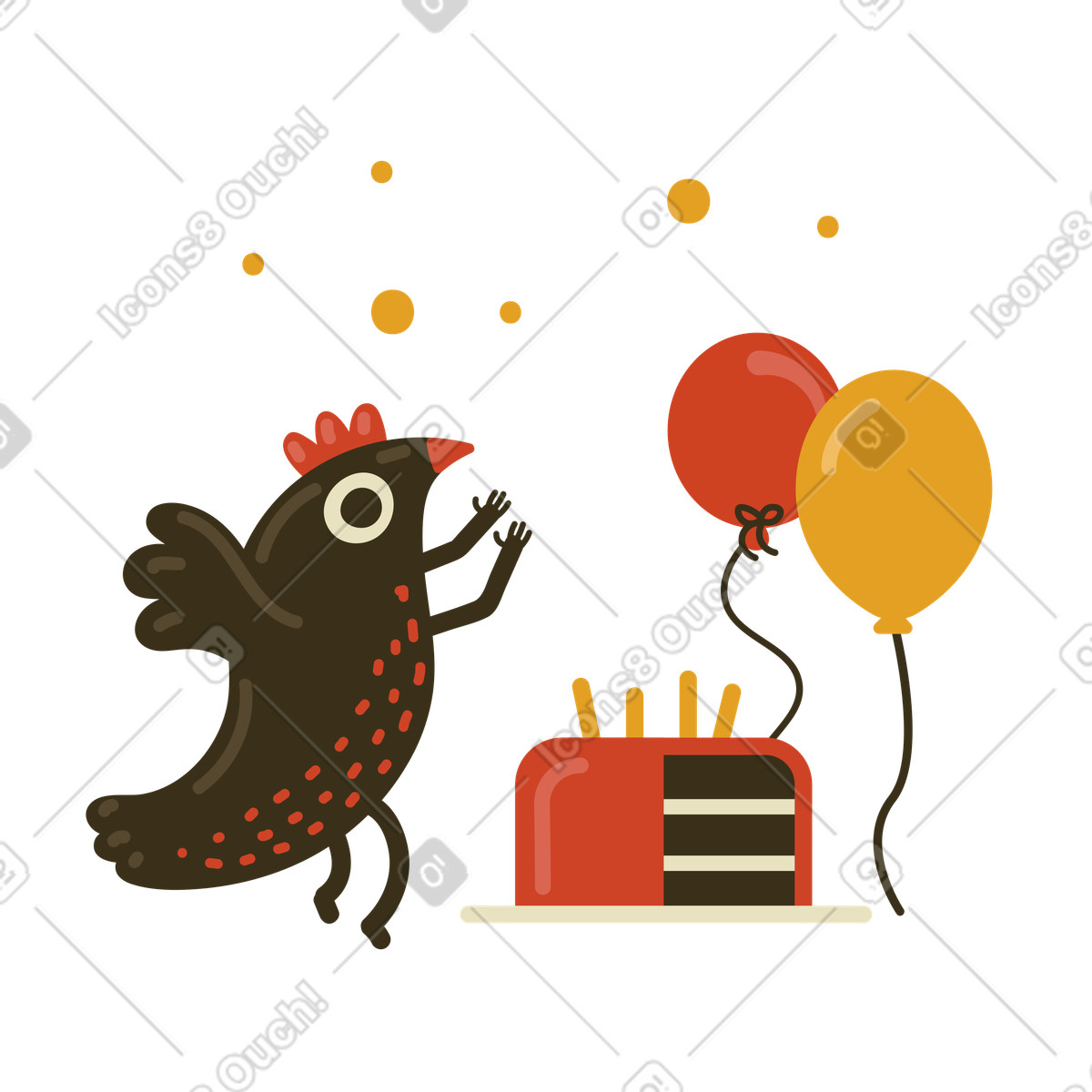Birthday party with cake and balloons illustration in PNG, SVG