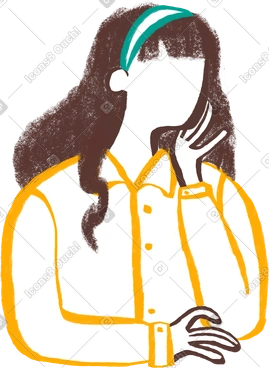 그녀의 손에 그녀의 턱과 함께 앉아 긴 곱슬 머리를 가진 여자 PNG, SVG