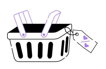 A shopping basket with handles and a price tag - Amethyst style illustration