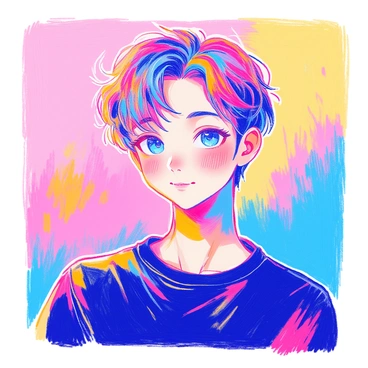 A stylized portrait of a person created in Ibis Paint, highlighting the use of color and shading.