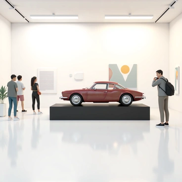A unique gallery exhibition featuring a single car as a centerpiece