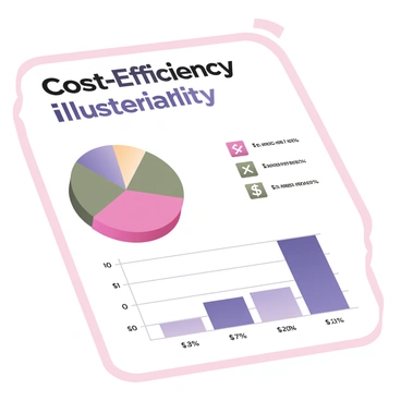 A digital flat illustration depicting an infographic about the cost efficiency of choosing the right illustration rights. At the top, there is a bold title in large font that reads "Cost Efficiency in Illustration Rights". Below the title, a pie chart displays different segments representing various types of illustration rights, each with a distinct color and percentage label. To the right of the pie chart, there are three icons: a dollar sign, a check mark, and a cross mark, each illustrating the financial implications of different choices. At the bottom, a comparative bar graph shows cost differences associated with various rights, labeled clearly with dollar amounts. A border encircles the entire infographic, giving it a polished look.