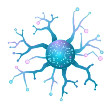 A futuristic depiction of a neuron with metallic and digital elements