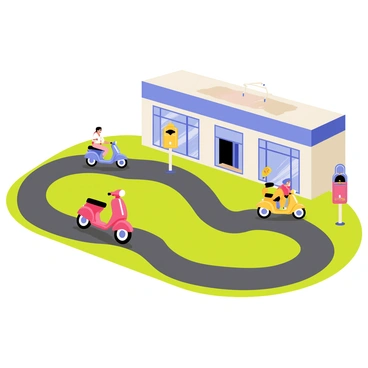 A small test track outside the dealership where customers try out mopeds