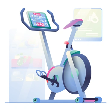 A close-up of a high-tech stationary bike occupies the center of the image. The frame of the bike is sleek and designed with metallic accents, showcasing a modern aesthetic. The digital display is illuminated, clearly showing performance metrics such as speed, distance, and calories burned in bright, easy-to-read numbers. The handlebars are equipped with ergonomic grips, and the pedals have adjustable straps for secure foot placement. Reflections of gym equipment and soft lighting create a dynamic atmosphere, enhancing the focus on the stationary bike as it stands ready for an intense workout session.
