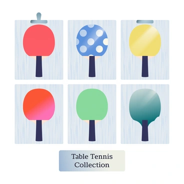 A stylish display of various table tennis paddles is mounted on a wooden wall. The paddles feature different colors and designs, including a bright red paddle with a black handle, a blue paddle with white polka dots, and a sleek green paddle with a matte finish. Each paddle is neatly arranged in a grid pattern, with some hanging on hooks while others are secured in shadow boxes. The wall has a light wood grain texture, providing a contrasting backdrop that enhances the vibrant colors of the paddles. There is a small, shiny metal plaque below the paddles that reads "Table Tennis Collection."