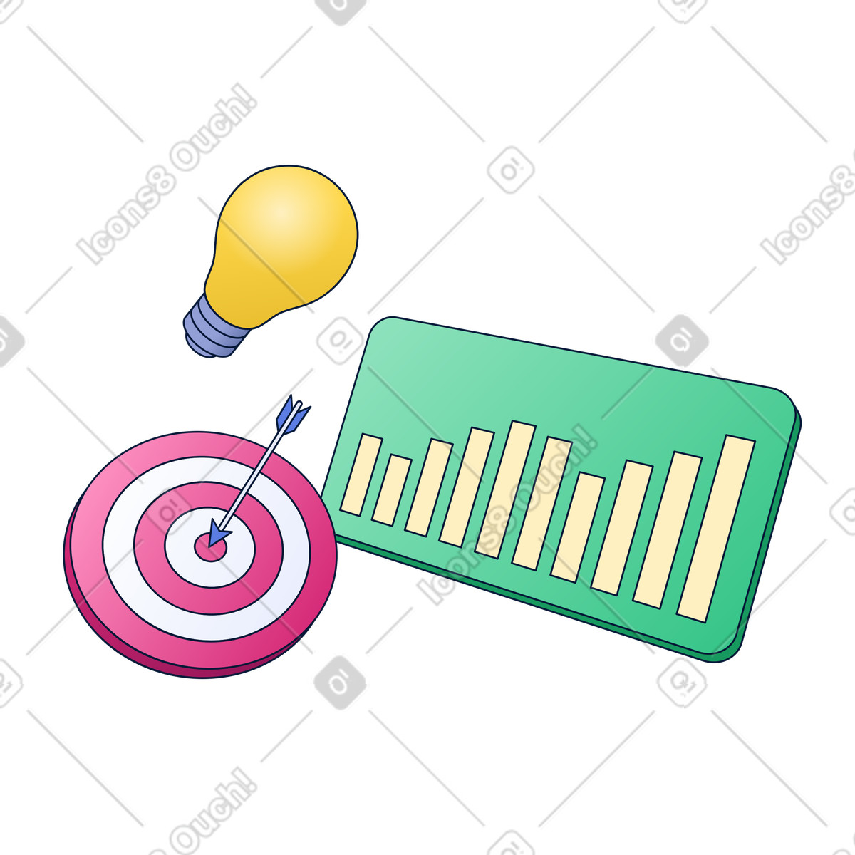 Business Goals and Performance Analytics, Market Research and Target Achievement illustration in PNG, SVG