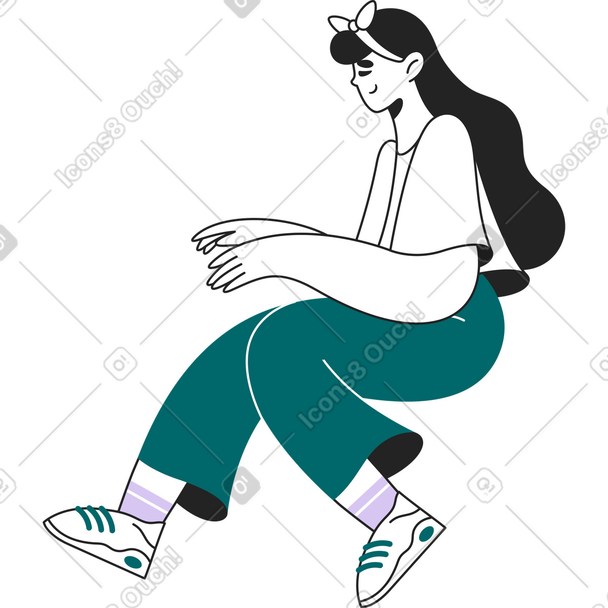 下载 Sammy Line 风格的 坐着打字的女孩 插画，支持 PNG、SVG 格式