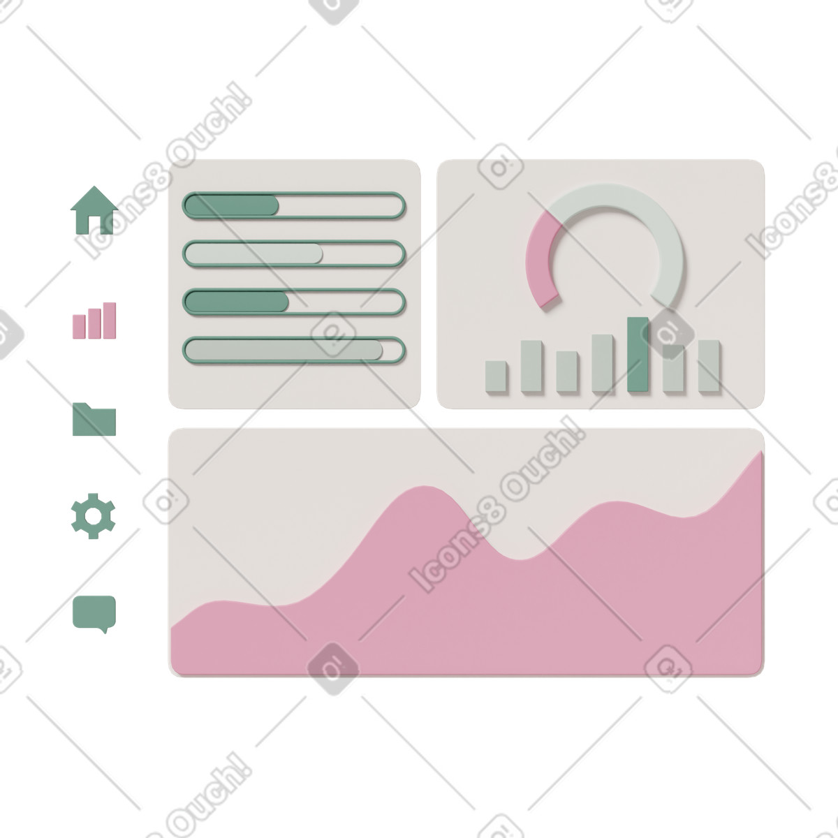 Ilustração de Admin panel interface with infographics and charts em no estilo 3D Casual life para baixar em PNG, SVG