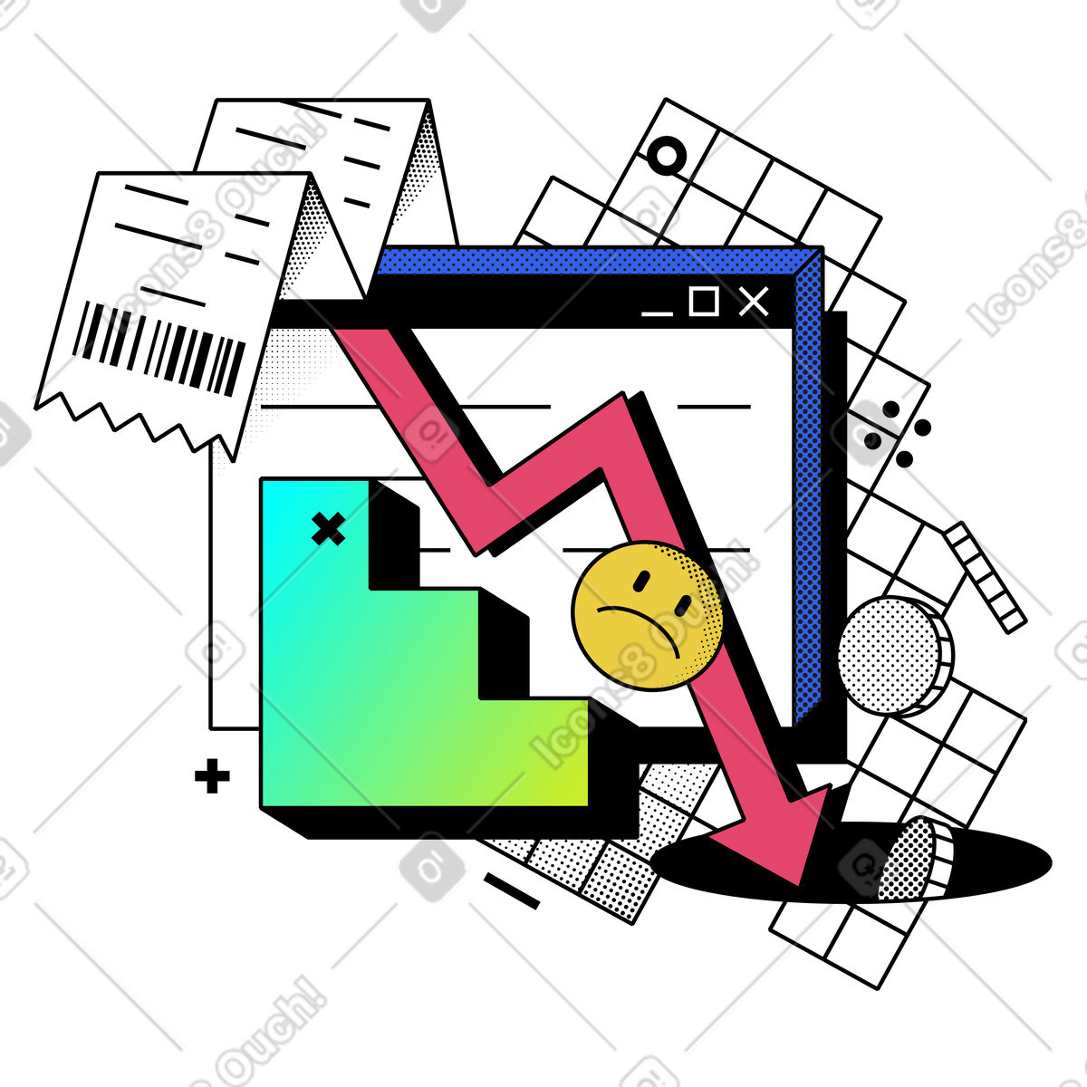 Memphis スタイルの 金融破綻と株式市場の下落 のイラストをPNG、SVG形式でダウンロード
