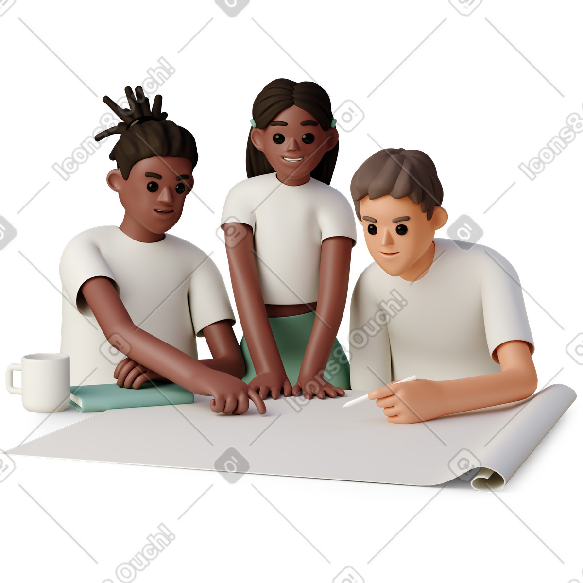 3D Casual life 스타일의 Group of young people discussing work issues 일러스트레이션 PNG, SVG 다운로드