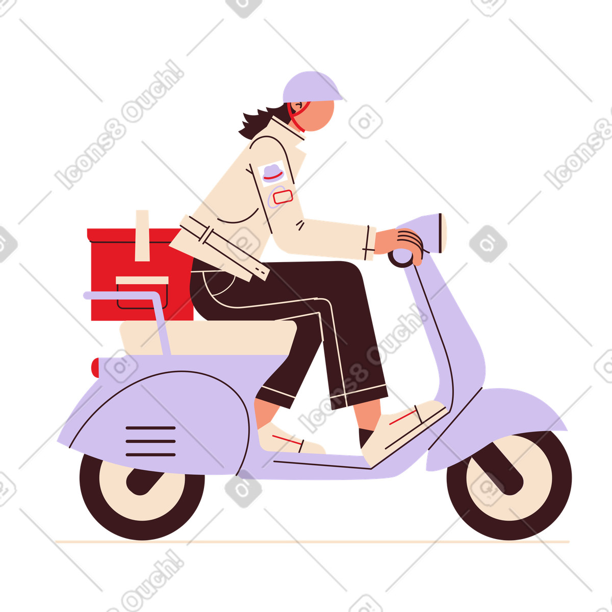 Delivery worker riding moped with insulated bag, food or courier service illustrazione in stile Folks scarica in PNG, SVG