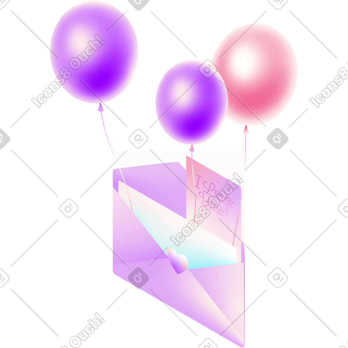 Envelope with balloons illustration in Glare style download in PNG, SVG