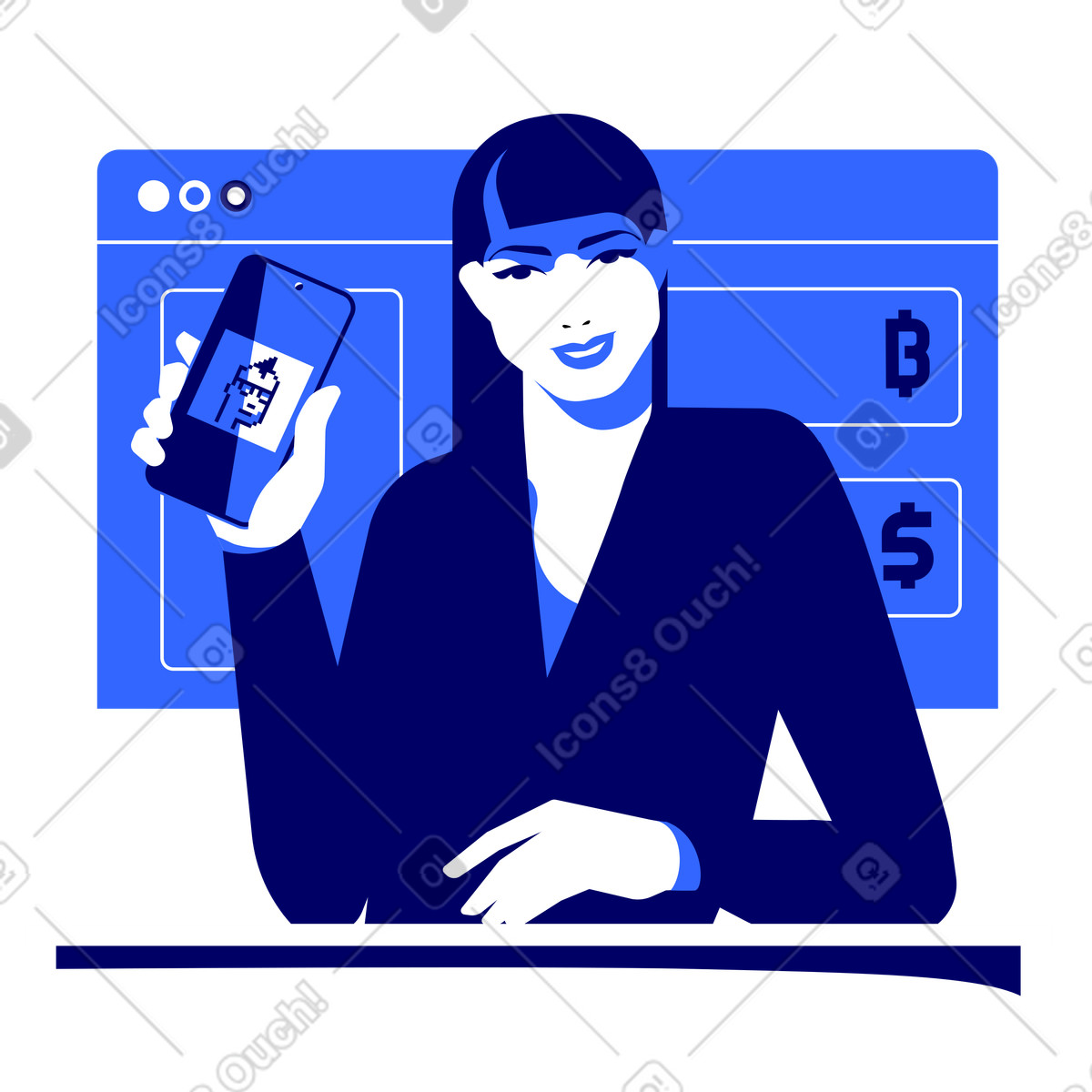 Иллюстрация Женщина показывает nft в PNG и SVG