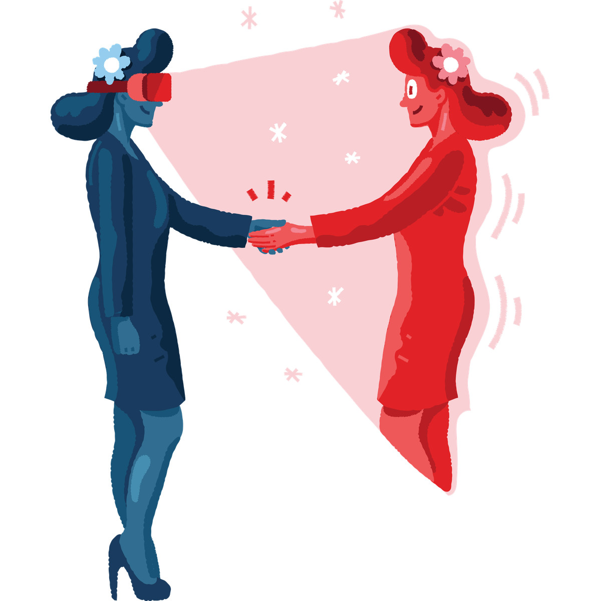 Woman meeting a person in virtual reality illustration Cherry style download PNG, SVG