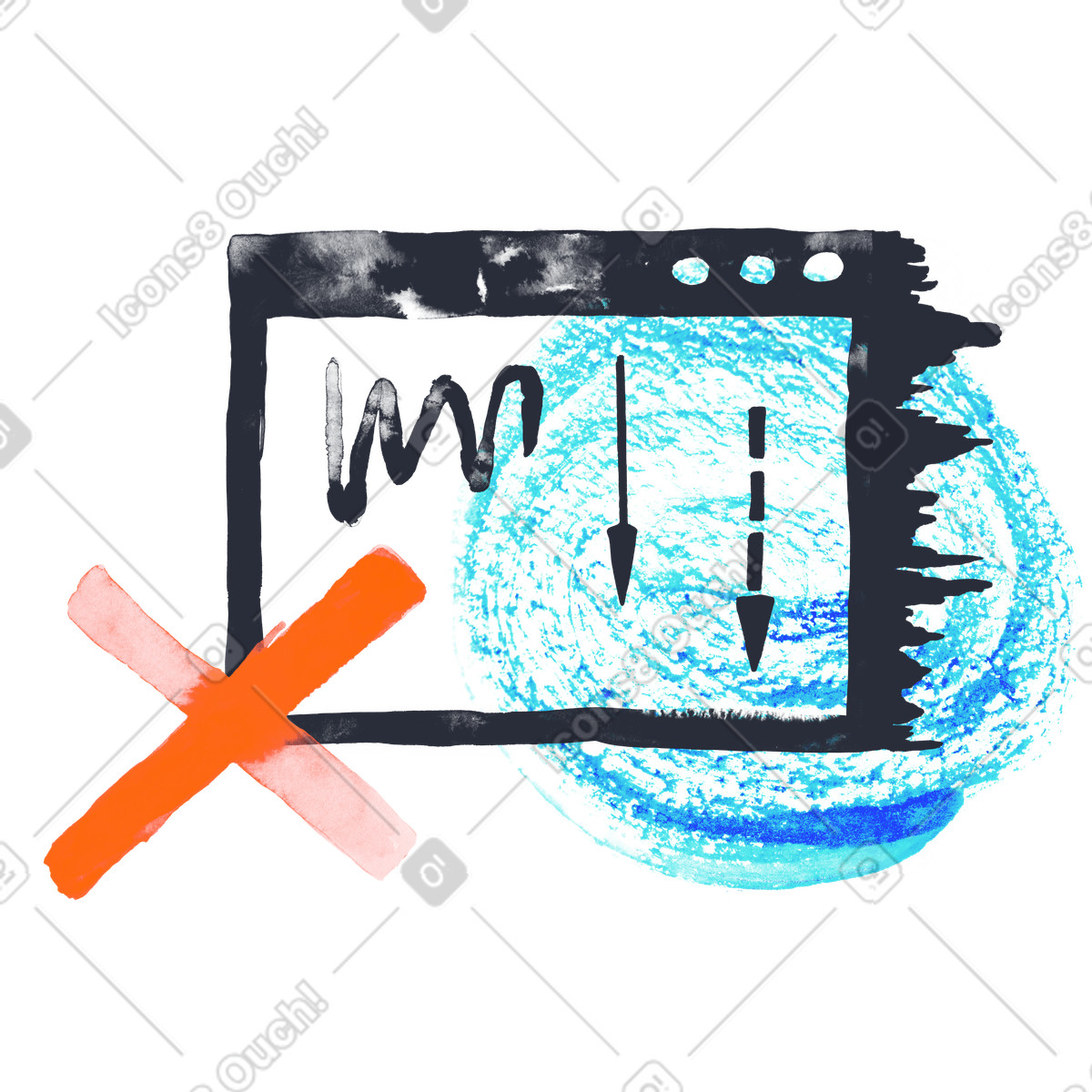 Web browser with error symbol, No internet connection alert illustration in Inky style download in PNG, SVG