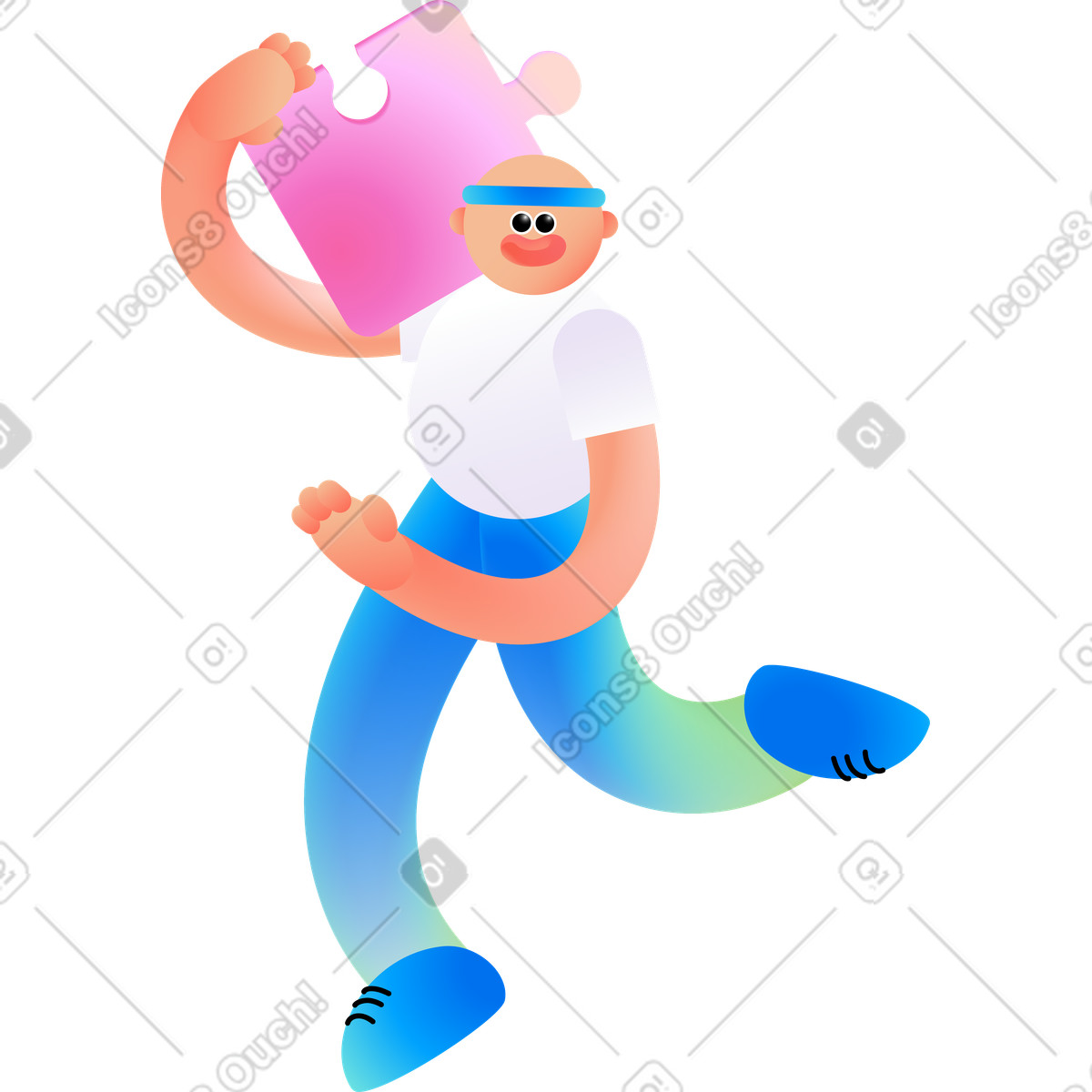 下载 Puffy 风格的 Man holding a puzzle on his shoulder 插画，支持 PNG、SVG 格式