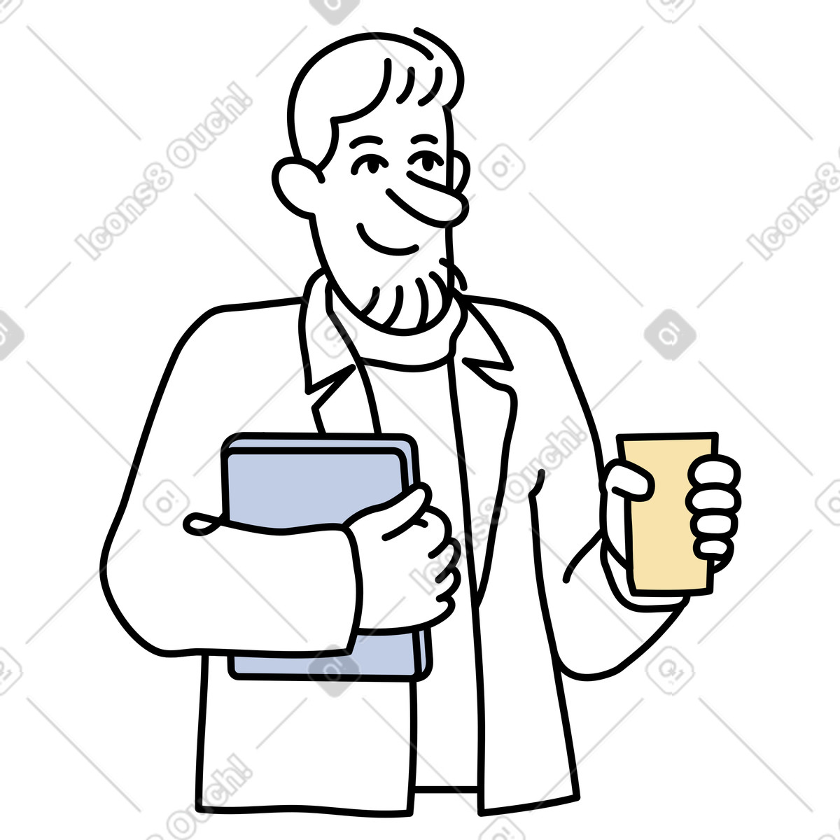 Uomo con un computer portatile e una tazza di caffè illustrazione in stile Notes scarica in PNG, SVG