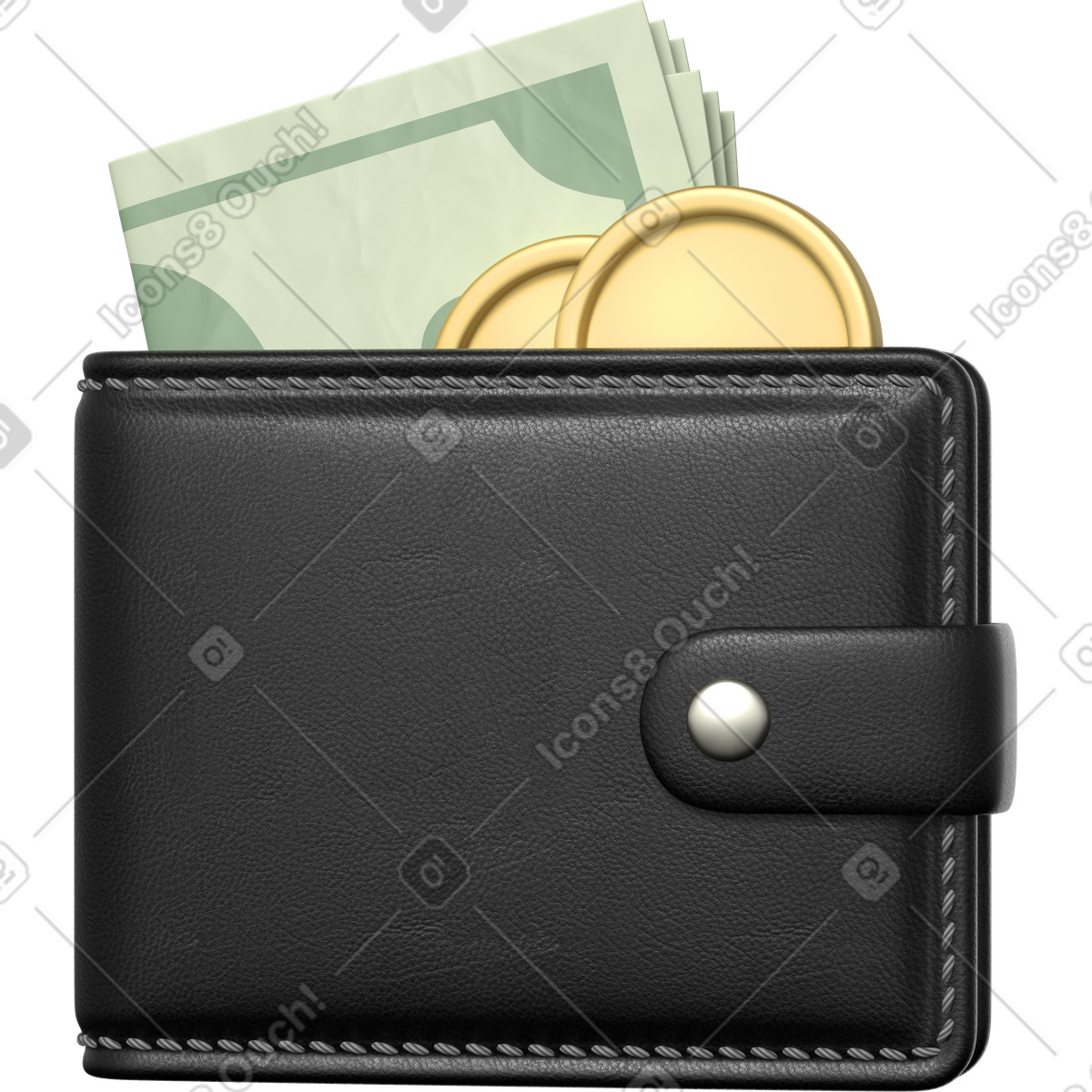下载 3D Business 风格的 Black wallet with money 插画，支持 PNG、SVG 格式
