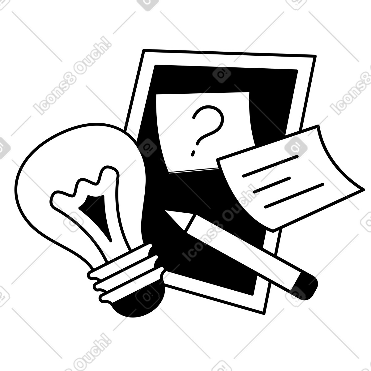 Ilustração de Sessão brainstorming com lápis, notas e tablet em no estilo Weekday para baixar em PNG, SVG