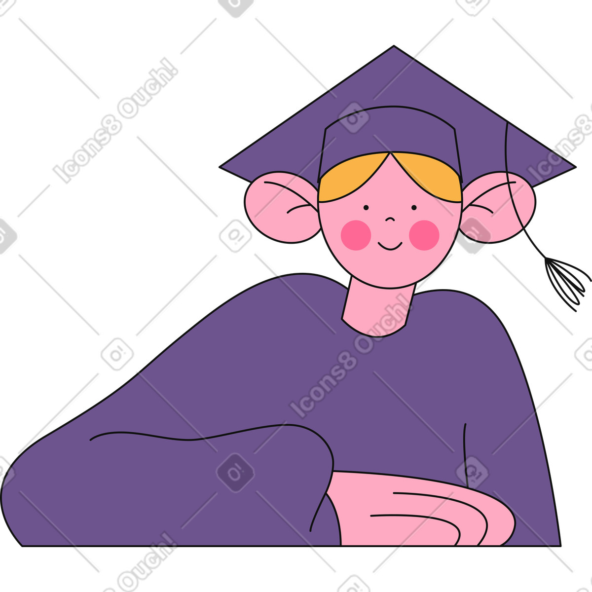 Graduate in academic cap and gown illustration in Bloom style download in PNG, SVG
