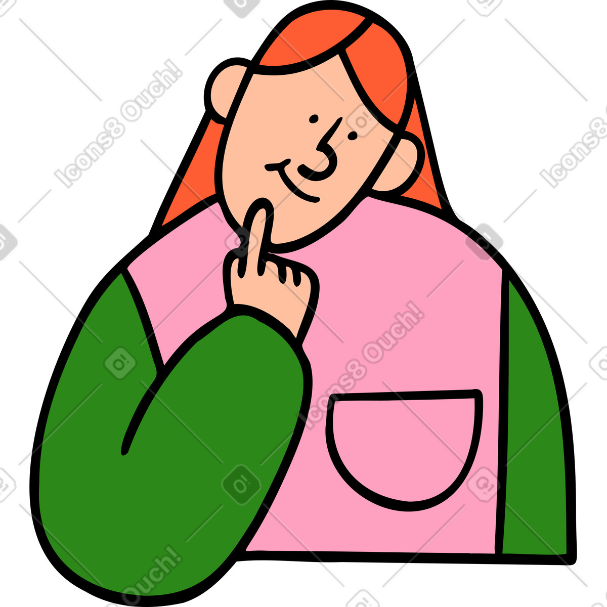Illustration Femme regardant vers le bas avec une expression réfléchie dans style Comic à télécharger aux formats PNG, SVG