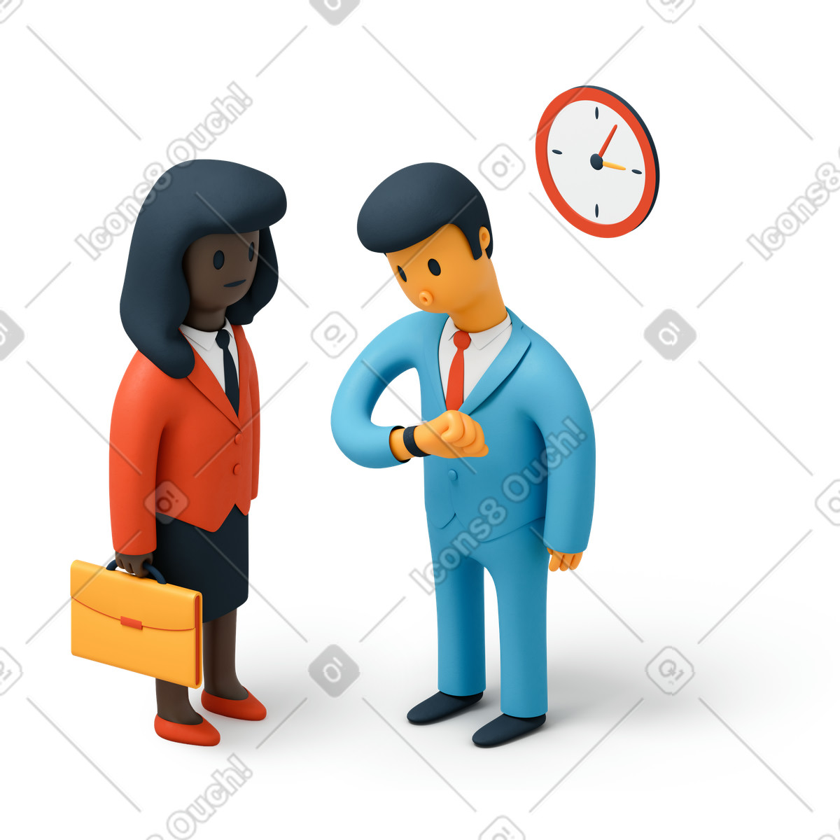 Frau und mann bei einem geschäftstreffen-Illustration im 3D Flame-Stil als Download in PNG, SVG