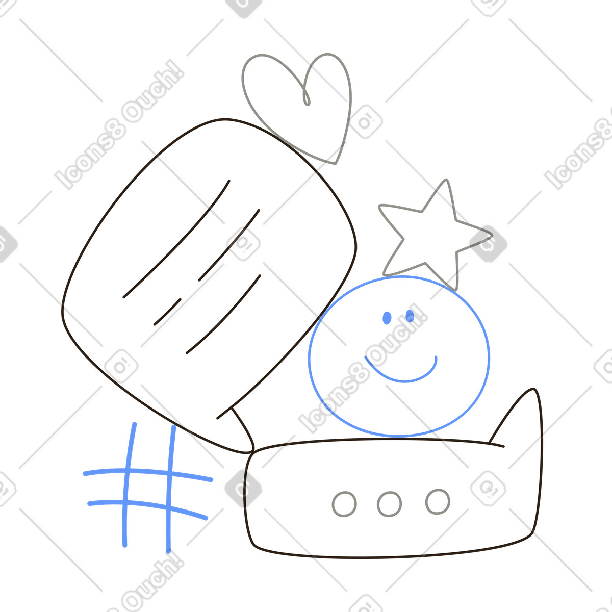 Bocadillos de diálogo e iconos de mensajería, comunicación e interacción en redes sociales illustration in PNG, SVG
