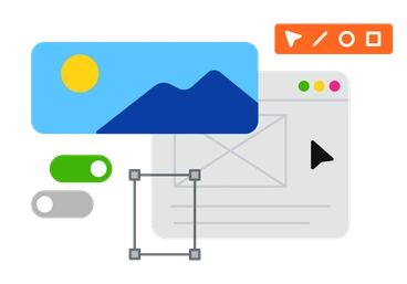 Various design elements like images and icons - Active style illustration