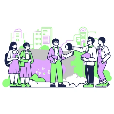 A group of tourists stands together as they take a guided tour of the Berlin Wall remnants. In the center, there is a historian with glasses, holding a notebook and pointing towards a section of the wall. The tourists, a mix of ages and backgrounds, are observing attentively, some taking notes or photographs. On the left, a piece of the wall is covered in graffiti, showcasing colorful artwork, while on the right, a sign with historical information is visible. The surrounding area includes remnants of old buildings, suggesting the historical significance of the location.