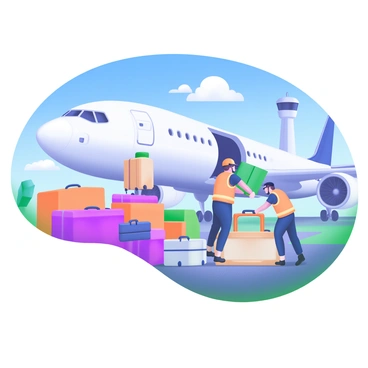 Workers loading luggage into the cargo hold of an airplane on a sunny day