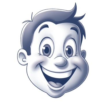 A close-up view of a smiling face. The face features a prominent double chin, which is accentuated by the gentle curve of the jawline. The eyes are wide and expressive, adding to the cheerful expression. The cheeks are round and full, enhancing the overall joyful appearance. The mouth is open in a broad smile, with teeth visible, contributing to the friendly demeanor. The hair is styled in a casual manner, framing the face and adding to the playful character.