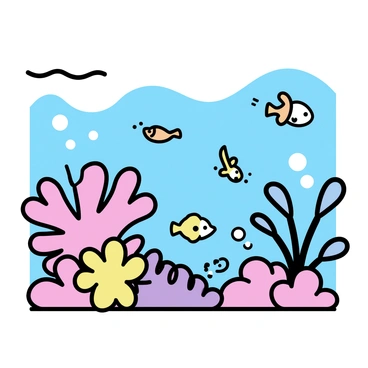 An underwater garden featuring various vibrant coral formations resembling flowers. Different species of fish, including clownfish and angelfish, swim gracefully among the corals. The corals display bright colors such as pink, orange, and yellow, creating a lively atmosphere. Sunlight filters through the water's surface, casting a soft glow on the scene. Bubbles rise gently as fish dart in and out of the coral structures.