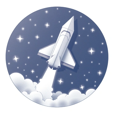 An origami space shuttle, meticulously folded and detailed, is positioned in the center of the image. The shuttle is depicted mid-launch, with its nose tilted upwards as if ascending into the atmosphere. Surrounding the shuttle are numerous stars, twinkling in the night sky, creating a vast backdrop filled with various sizes of stars. The contrast between the origami texture of the shuttle and the smooth twinkle of the stars adds depth to the scene. The overall composition captures a moment of excitement and exploration as the shuttle prepares to journey into the cosmos.