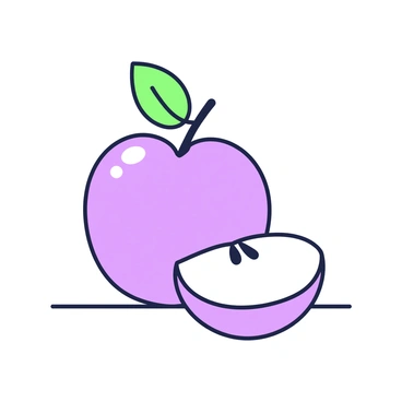 An apple is positioned on a flat surface, displaying its round shape and smooth surface. The apple has subtle highlights that catch the light, giving it a shiny appearance. Next to the apple, there is a small green leaf attached to its stem, adding detail to the composition. The background remains simple and unobtrusive to emphasize the apple, which stands out as the focal point of the image.