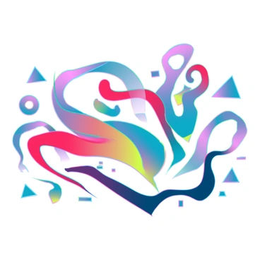 An abstract composition with swirling vibrant colors and geometric shapes