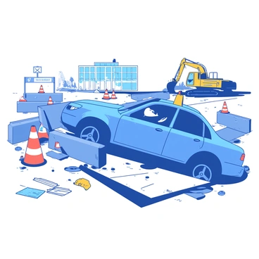 A car accident in a construction zone with orange cones around