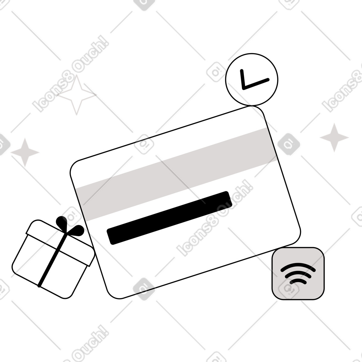 Ilustración Bank card with gift and checkmark, Customer loyalty in banking en estilo Shade a descargar en PNG y SVG