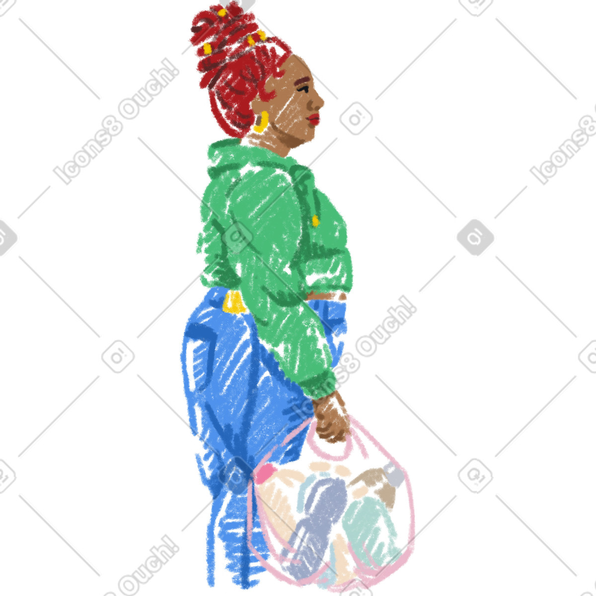 Ilustração de Woman holding a bag of plastic bottles em no estilo Sketchbook para baixar em PNG, SVG