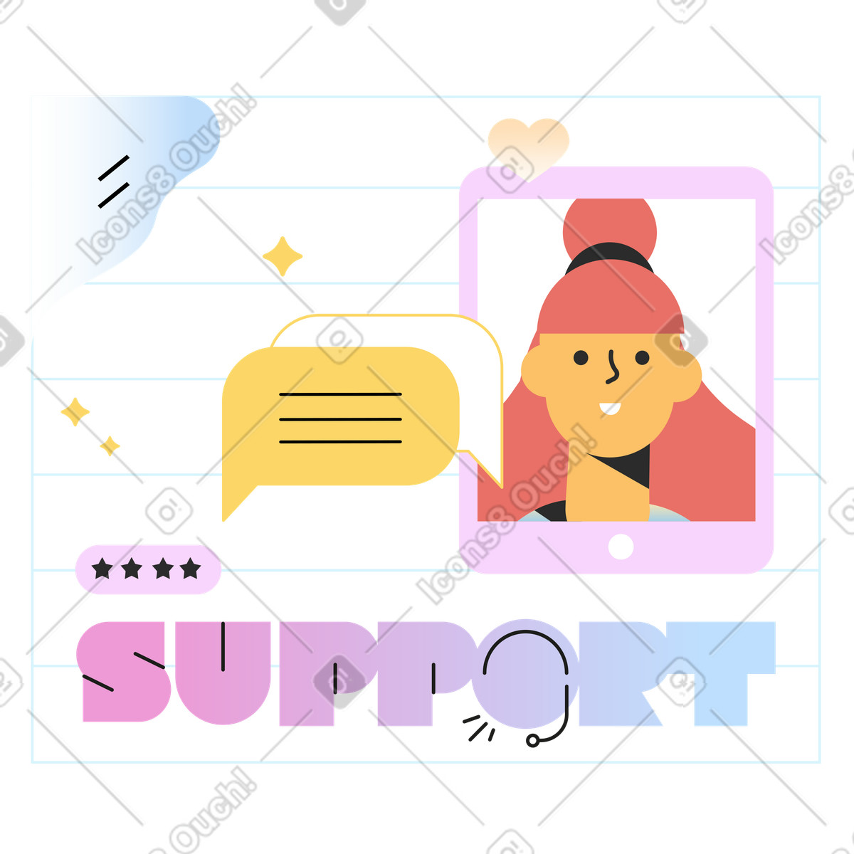 Support text and tablet with a dialog in the technical support window illustration in PNG, SVG